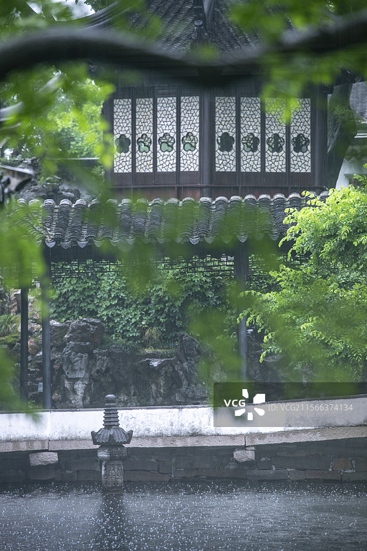 烟雨江南拙政园 五月雨景图片素材