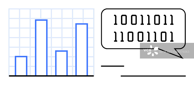 条形图和气泡中的二进制代码图片素材
