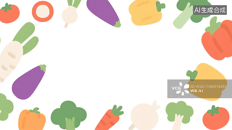 【AI数字艺术】2D卡通最大背景趣味扁平元素，新鲜瓜果蔬菜水果农产品菜市场市集电商产品展示花边边框装饰画图案设计素材图片素材
