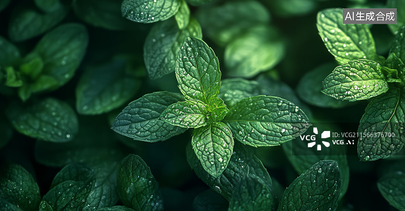 【AI数字艺术】特写薄荷绿植清新画面图片素材