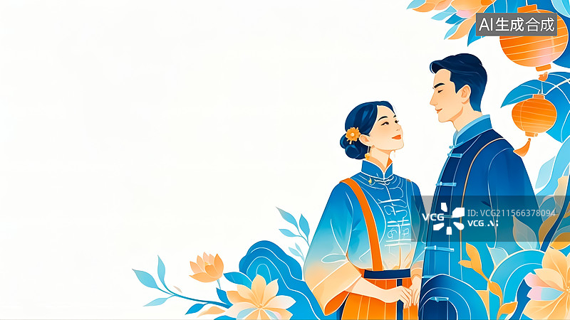 【AI数字艺术】古风中式情侣浪漫插画图片素材
