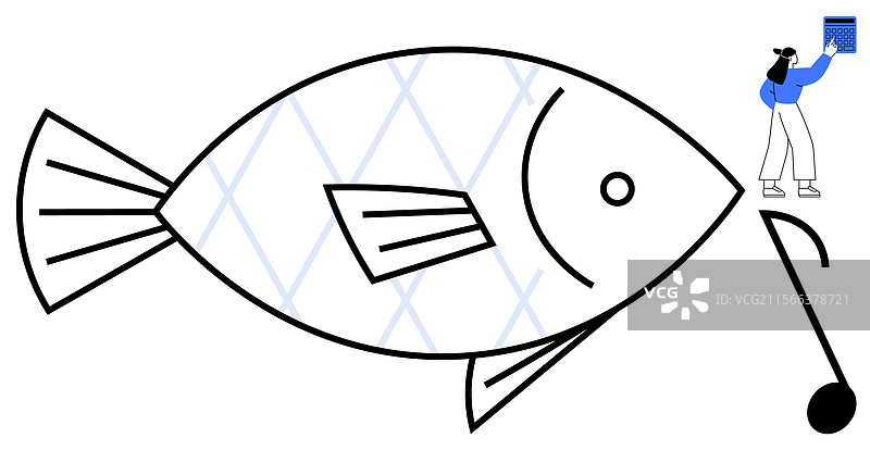 附近有人的大型鱼轮廓与图案图片素材