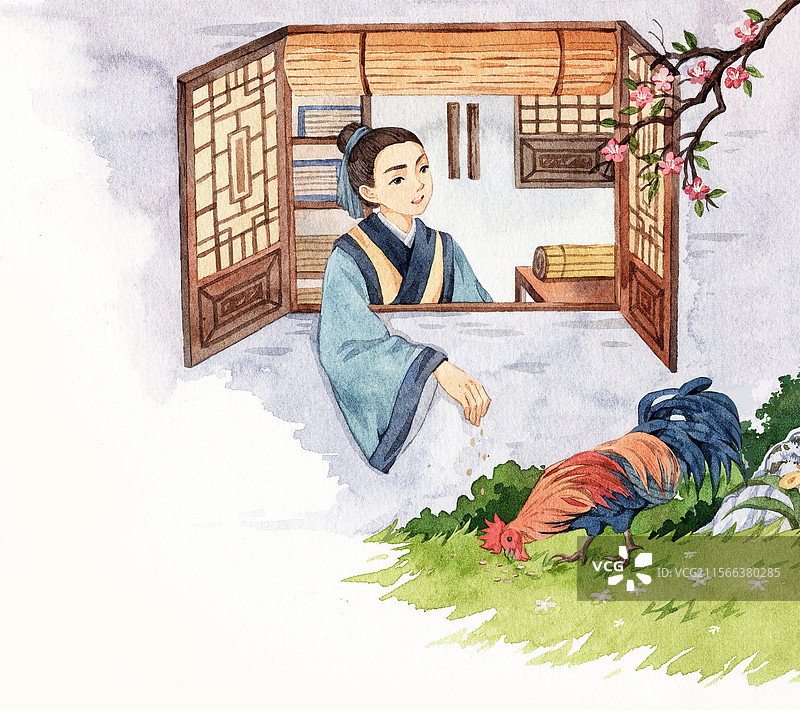 少年诸葛亮喂鸡图片素材