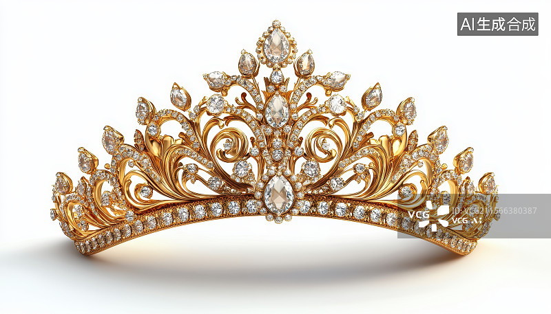【AI数字艺术】立体质感金色可爱华贵的国王女王皇冠王冠图片素材
