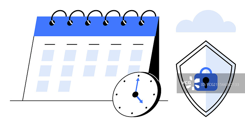 带时钟和安全盾的日历图片素材