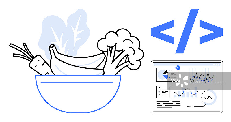 健康食品碗与代码符号和数据图片素材