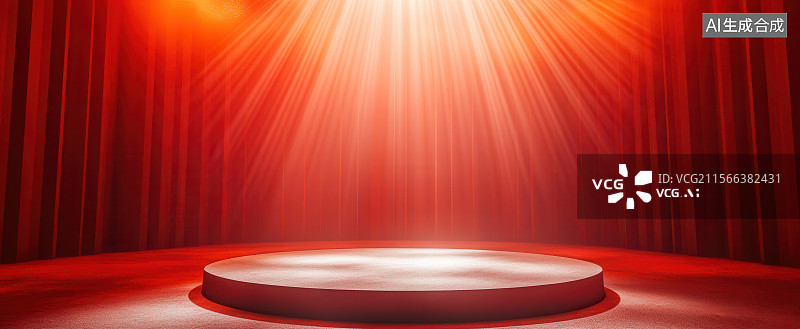 【AI数字艺术】3D渲染室内红色霓虹灯与产品展示台背景图片素材