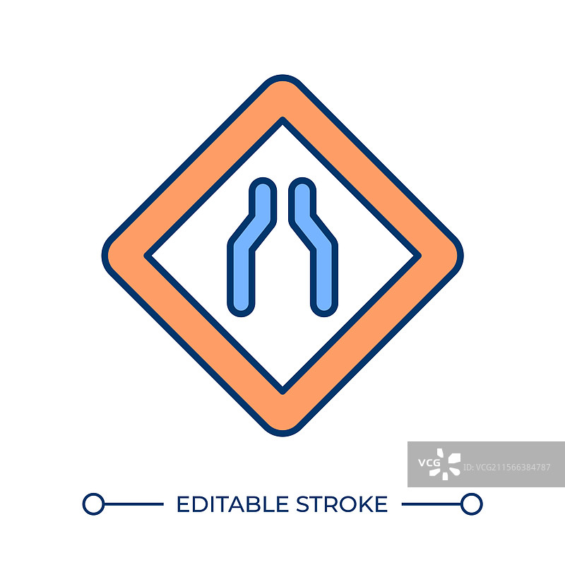 道路变窄标志 RGB 颜色图标图片素材