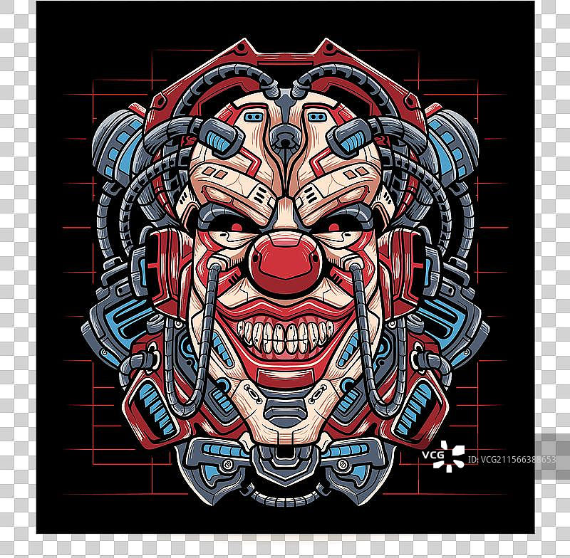 小丑头部机械吉祥物电子竞技标志设计图片素材