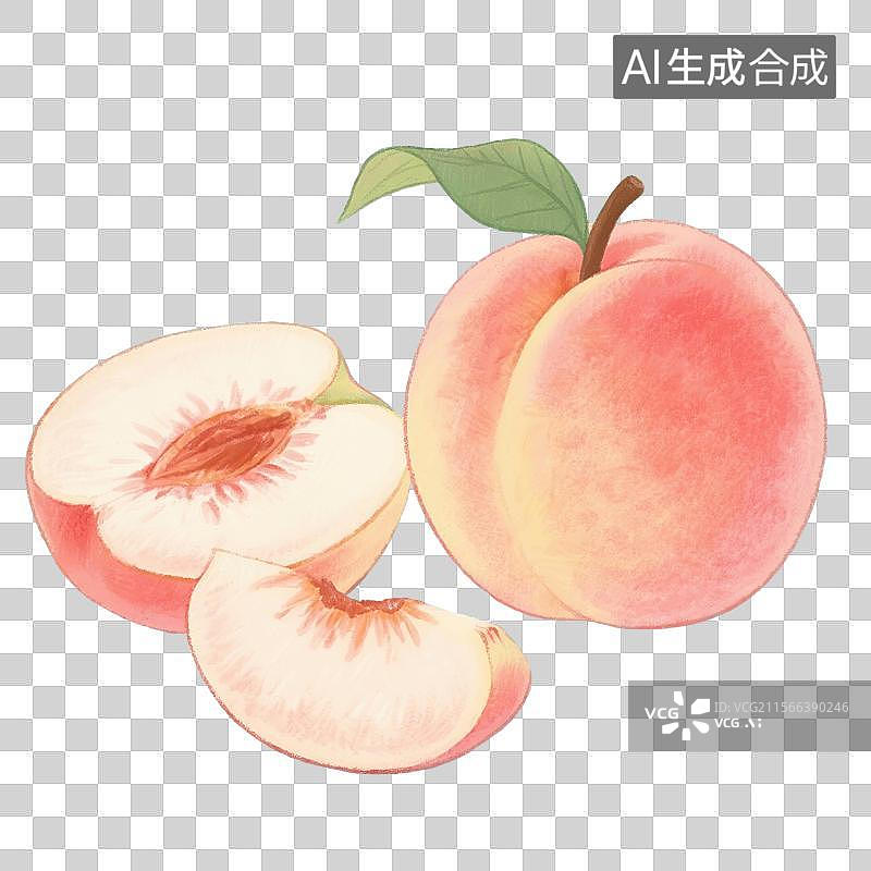 【AI数字艺术】手绘插画，卡通水果，桃子，水蜜桃，白桃，仙桃，免抠元素图片素材
