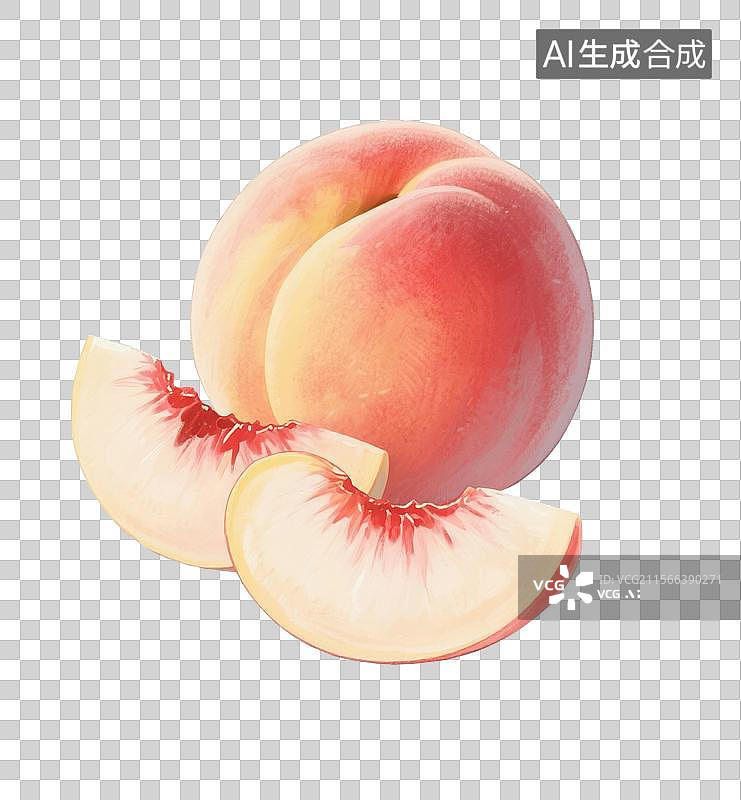 【AI数字艺术】手绘插画，卡通水果，桃子，水蜜桃，白桃，仙桃，免抠元素图片素材