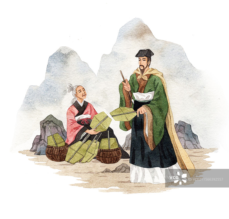 王羲之在扇子上写字图片素材