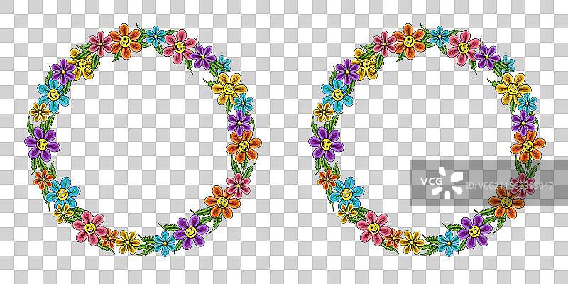 圆形花环框架，装饰有洋甘菊花图片素材