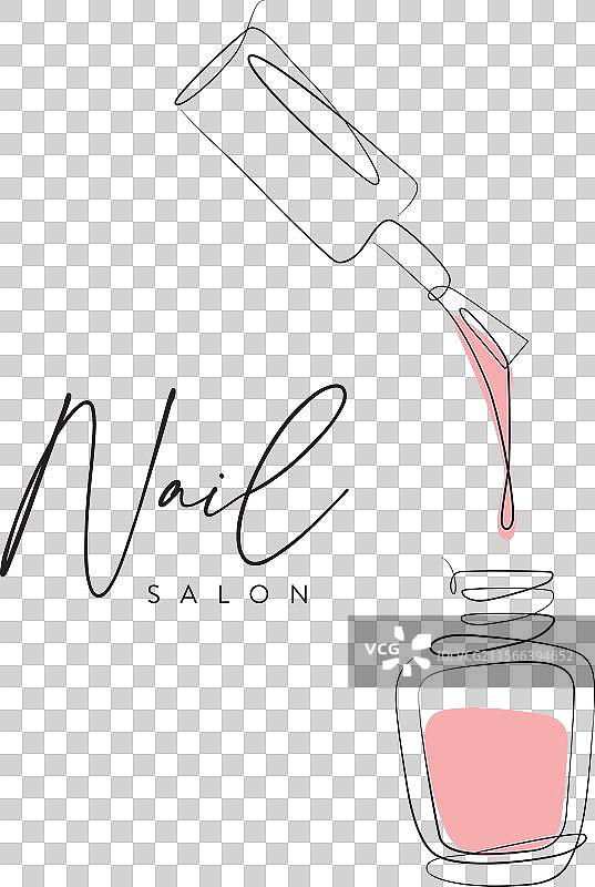 粉色指甲油瓶，带字母，沙龙风格，米色背景图片素材