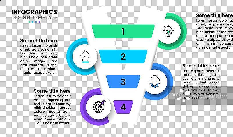 信息图模板漏斗，带有圆圈和4个部分图片素材