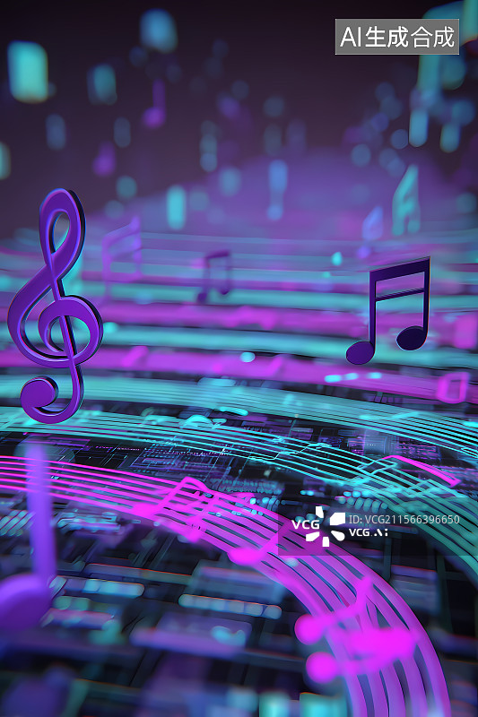 【AI数字艺术】紫色音符音乐背景图片素材