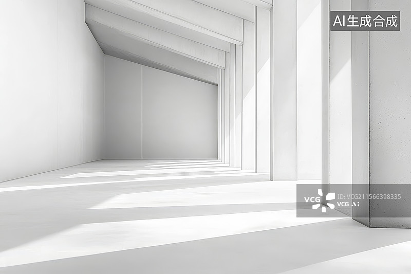 【AI数字艺术】白色几何空间中的光影效果图片素材