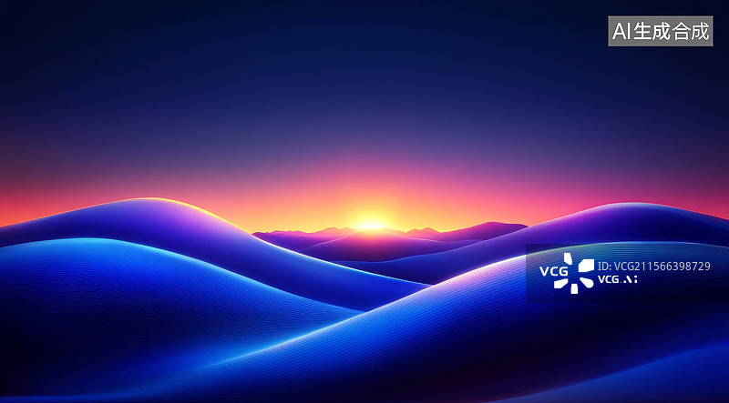 【AI数字艺术】日出时的蓝色沙丘图片素材