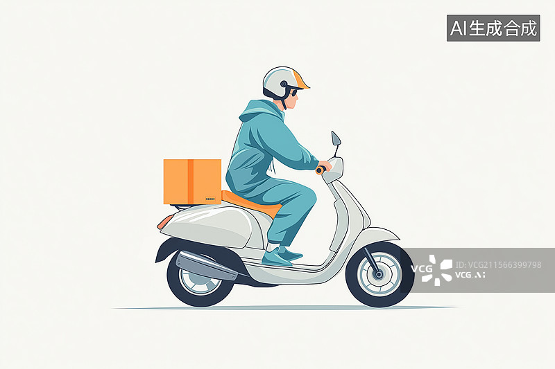 【AI数字艺术】快递员骑摩托车送货图片素材