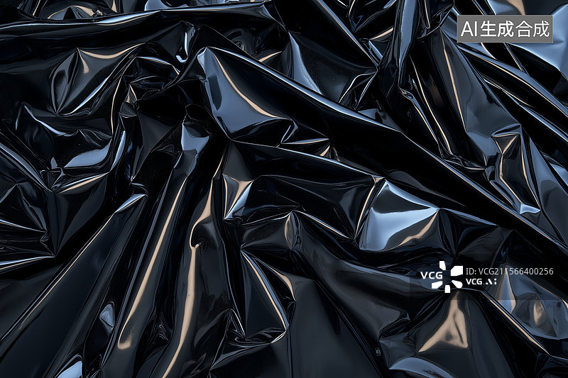 【AI数字艺术】黑色光面褶皱纹理图片素材