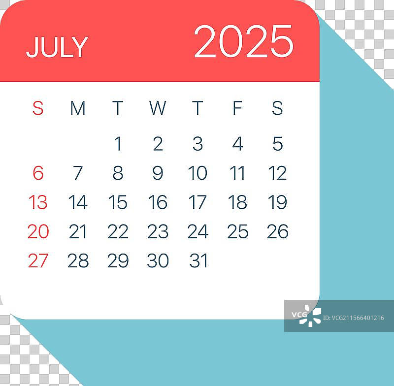 2025年7月日历页图片素材