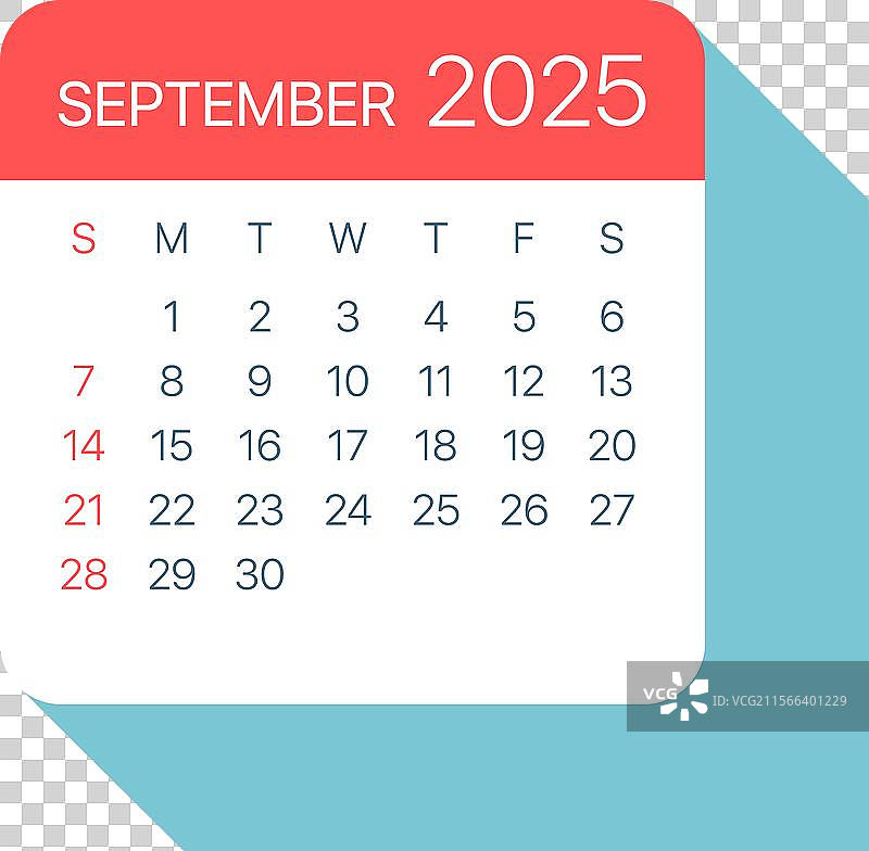 2025年9月的日历页图片素材