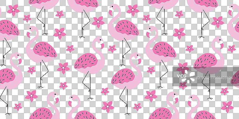 手绘的火烈鸟与花卉图案图片素材