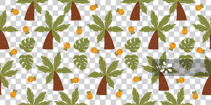 夏季图案，包含棕榈树和菠萝图片素材