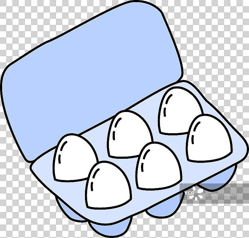 蓝色纸箱里装着六个新鲜的农场鸡蛋正在烹饪图片素材