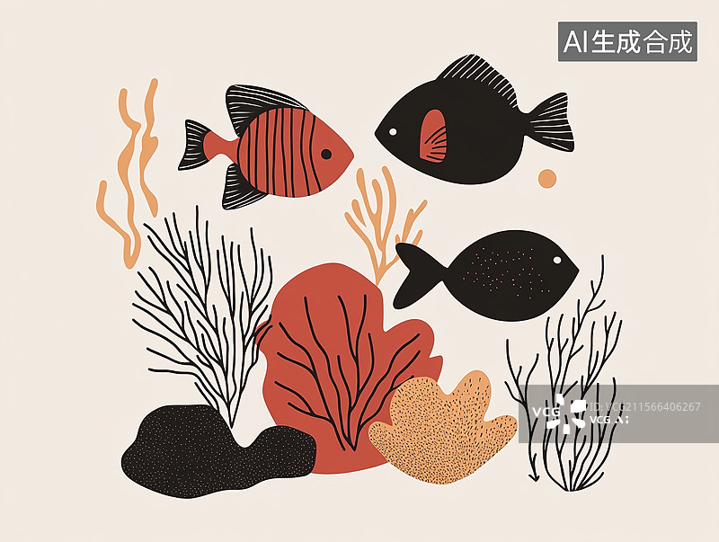 【AI数字艺术】海底扁平风插画图片素材
