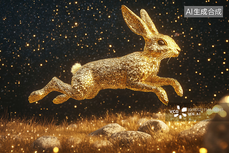 【AI数字艺术】金色兔跃星河图片素材