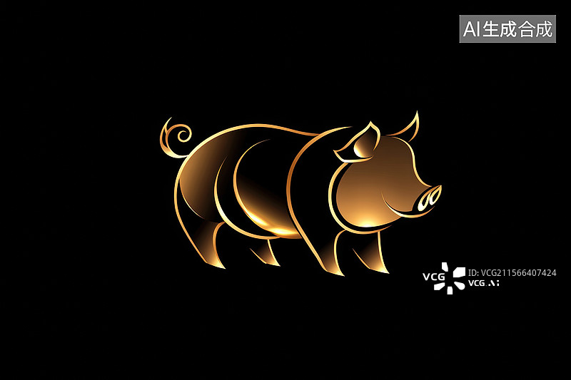 【AI数字艺术】金色猪形艺术图标图片素材