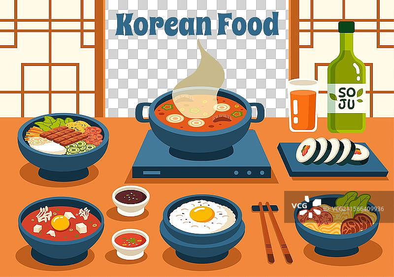 包含多种菜品的韩国餐套餐图片素材