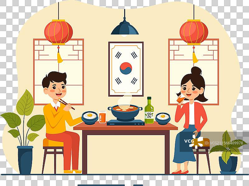 包含多种菜品的韩国套餐料理图片素材