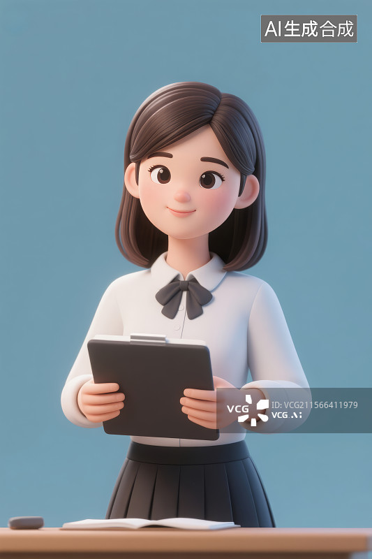 【AI数字艺术】一个女性美女老师站在讲台上，3D三维图形图片素材