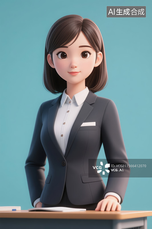 【AI数字艺术】一个女性美女老师站在讲台上，3D三维图形图片素材