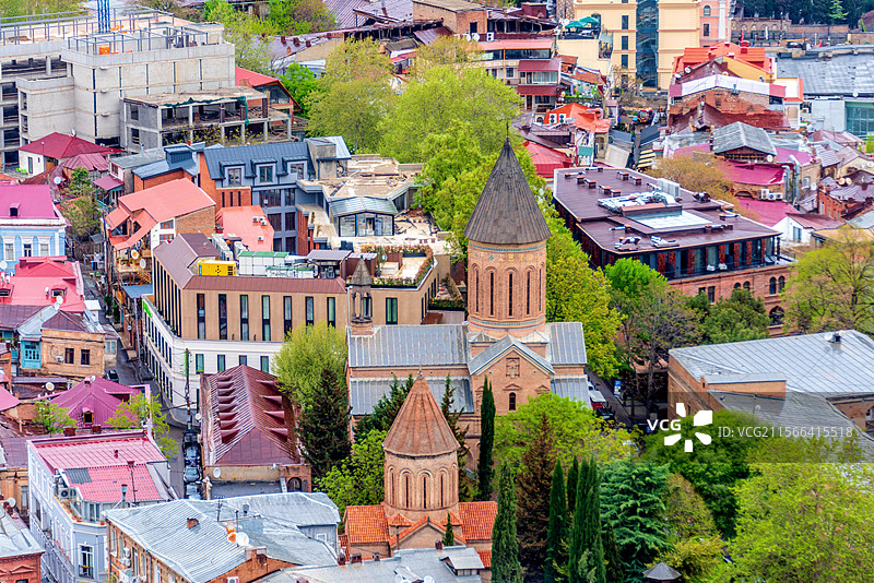 格鲁吉亚第比利斯纳瑞卡菈堡垒俯瞰老城区图片素材