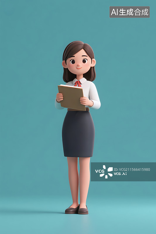 【AI数字艺术】一名拿着书本的美女老师，3D三维图形图片素材