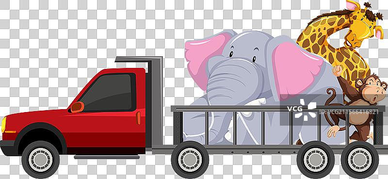 多种动物在车辆中的色彩斑斓景象图片素材