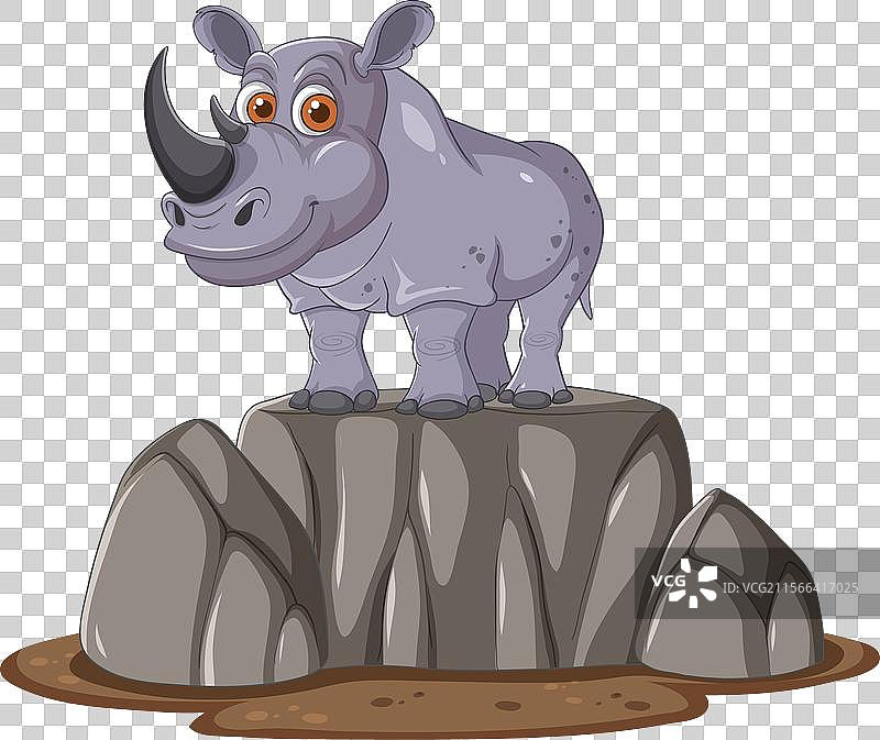 一只卡通犀牛在崎岖的地形上图片素材