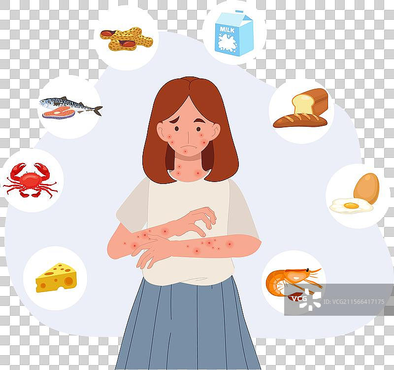 女性皮肤过敏的食物过敏症状图片素材
