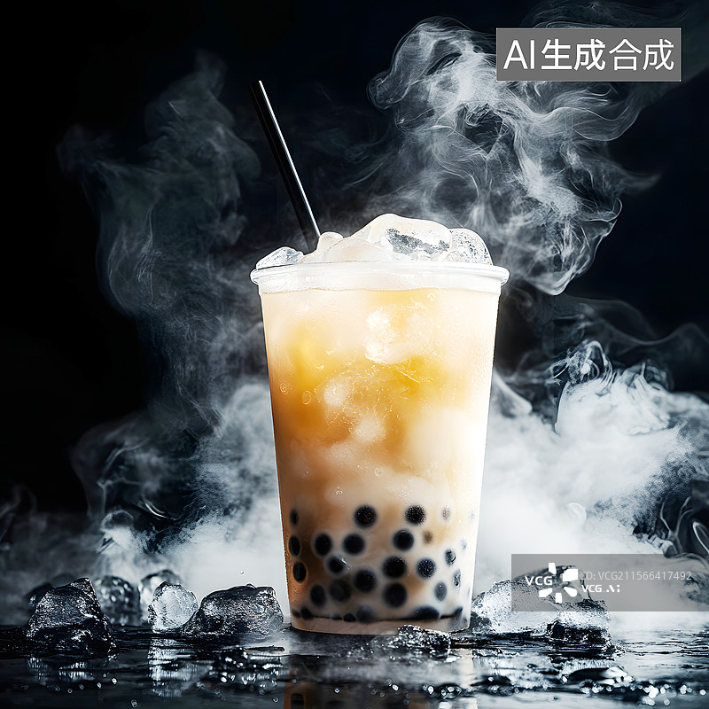 【AI数字艺术】AIGC：夏日解暑加冰块的珍珠奶茶图片素材