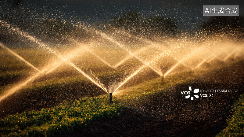 【AI数字艺术】田间喷灌系统浇灌作物图片素材