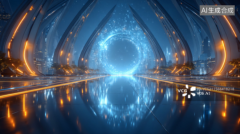 【AI数字艺术】未来科技之门图片素材