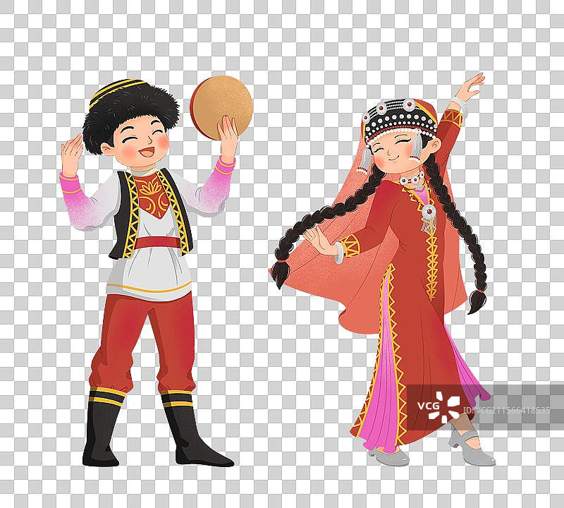 五十六个民族塔吉克族卡通人物插画免抠元素图片素材