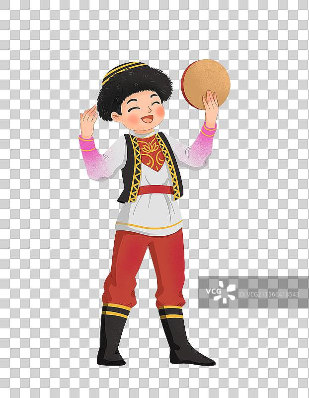 五十六个民族塔吉克族卡通人物插画免抠元素图片素材