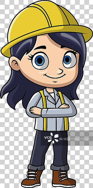 可爱的卡通女孩穿着建筑工人服装图片素材