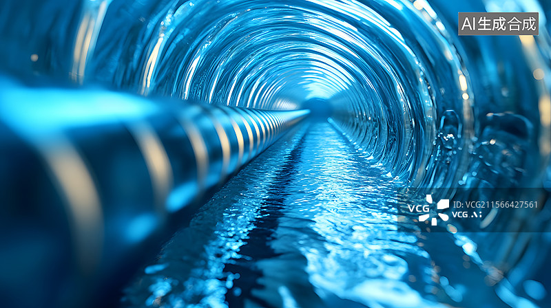 【AI数字艺术】蓝色管道内部视图图片素材
