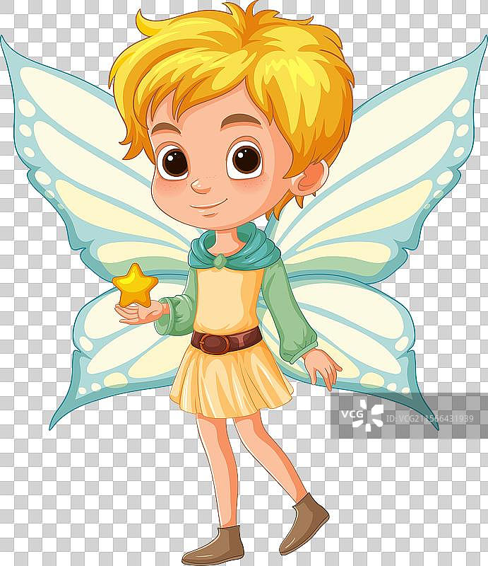 拿着星星的年轻仙女男孩卡通形象图片素材