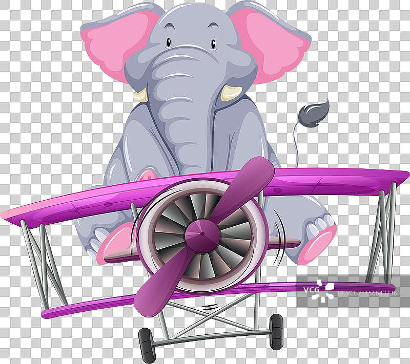 卡通大象驾驶着一架五彩斑斓的双翼飞机图片素材